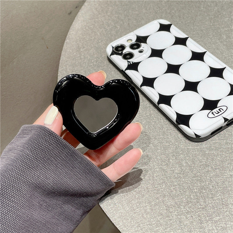 Simple Black And White Geometric Diamond Round Love Bracket Mobile Phone Case