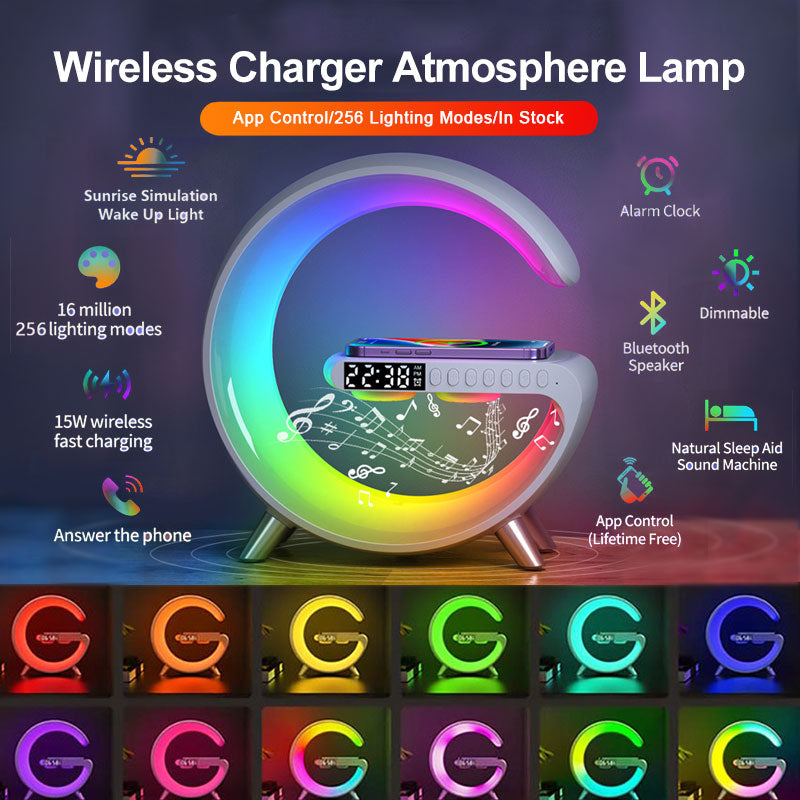 Intelligent Atmosphere Lamp Bluetooth Speaker Wireless Charger Bedside Lamp Sunrise Wake-up Lamp Polar Lamp Alarm Clock - taylorkinfo