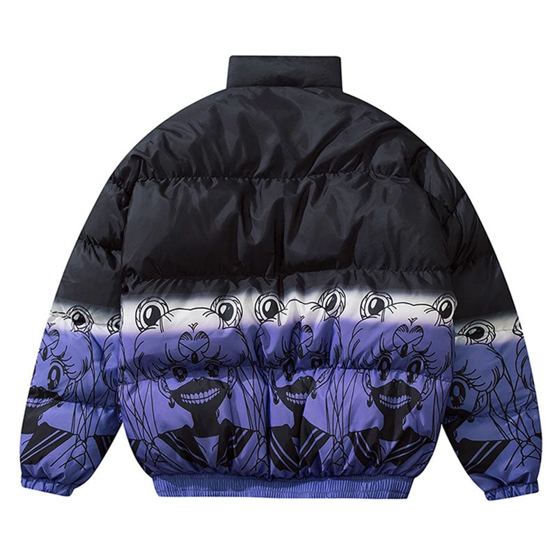 Hip Hop Oversized Padded Parkas Mens Harajuku Gradient Carto