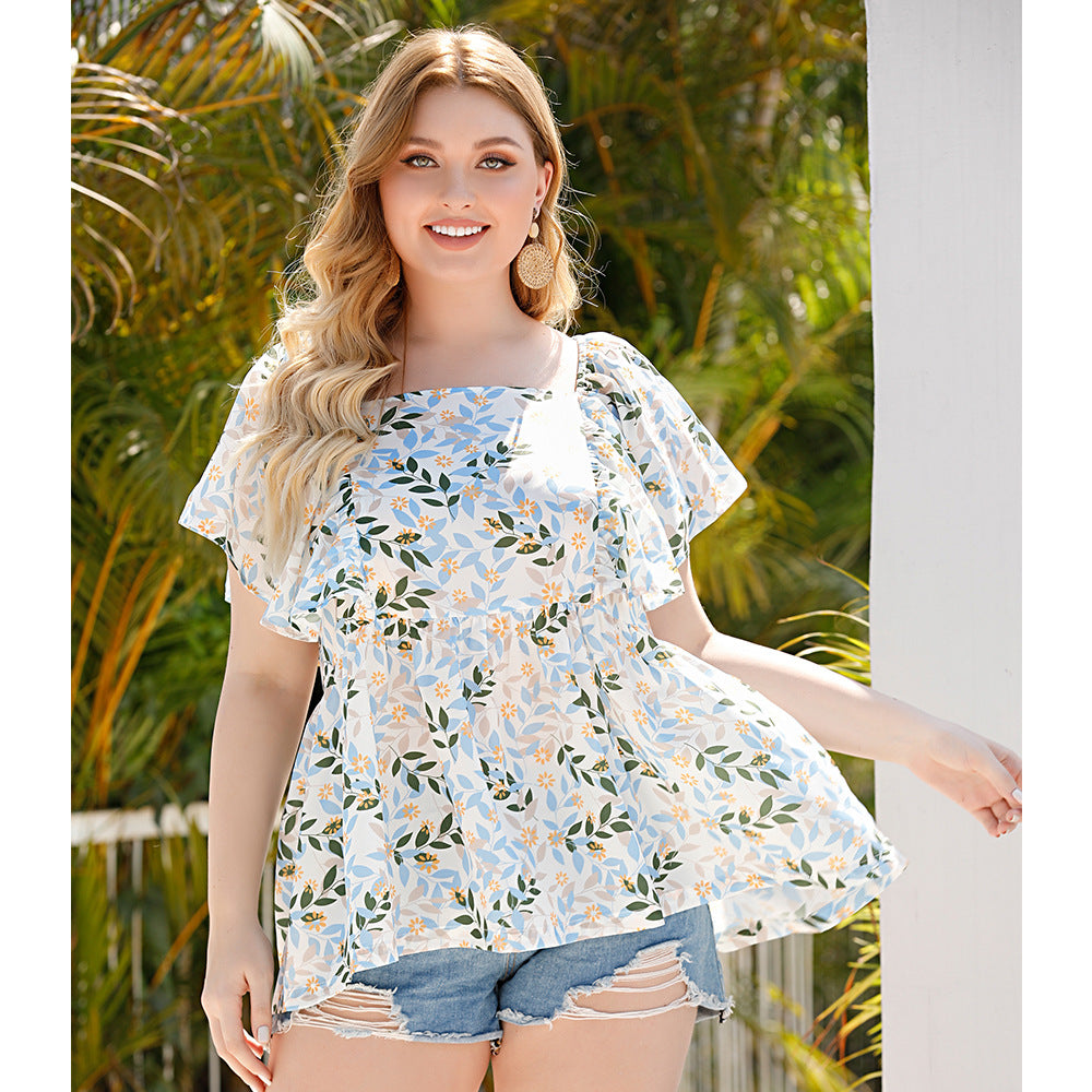 Summer plus-size print blouse for women's fashion