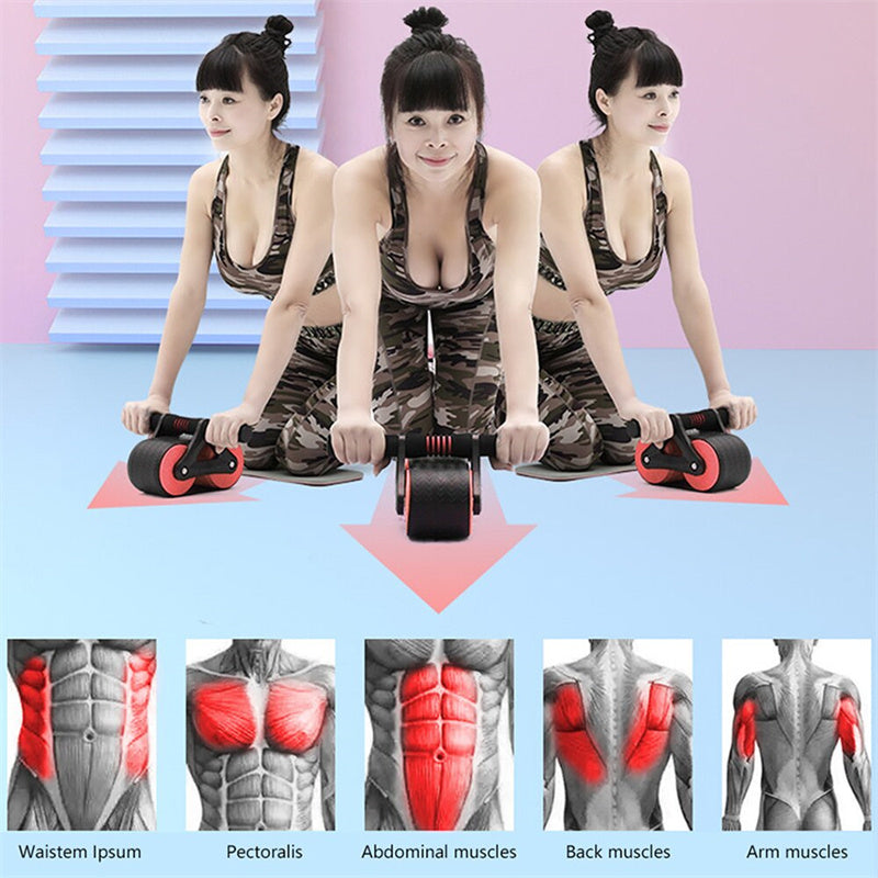 Double Wheel Abdominal Exerciser Women Men Automatic Rebound Ab Wheel Roller Waist Trainer Gym Sports Home Exercise Devices - taylorkinfo