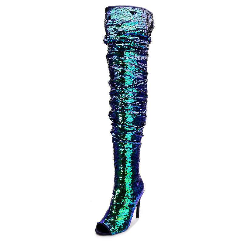 Sequin Fashion Fish Mouth Over The Knee High Heel Long Boots