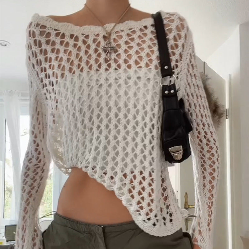 Women's Summer Street Retro Irregular Hollow Knit Blouse