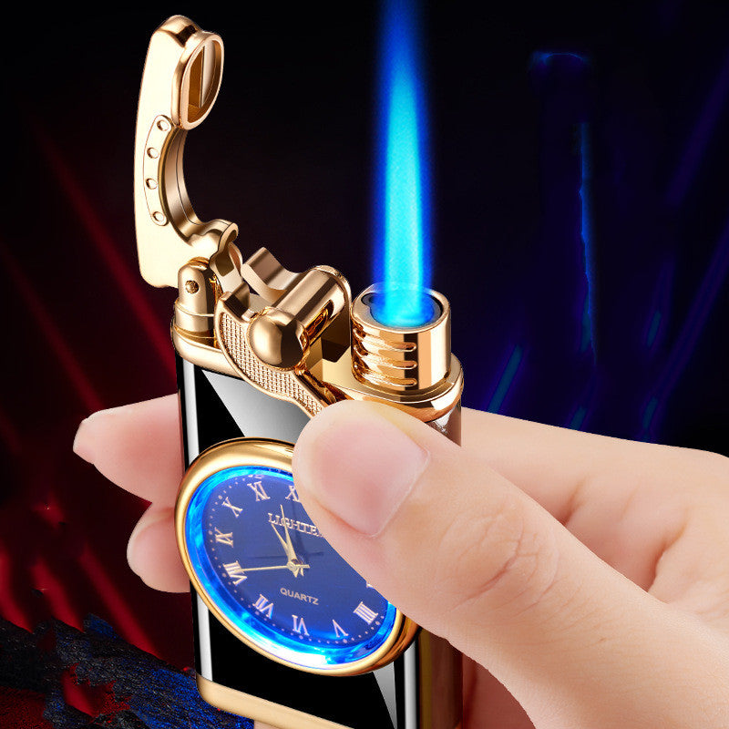 New Lighter With Electric Watch Rocker Arm Automatic Ignition Straight Blue Flame Lighter Creative Real Dial Inflatable Windproof Lighter Men's Watch Gift - taylorkinfo