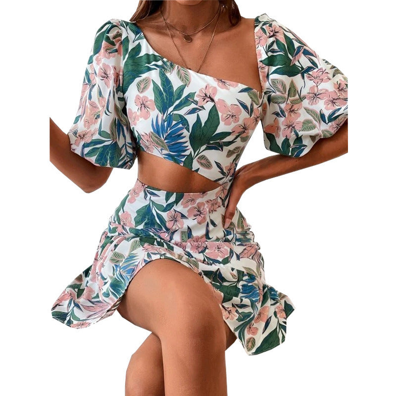 Women's Floral Short Sleeve Dress Two Piece Set - taylorkinfo