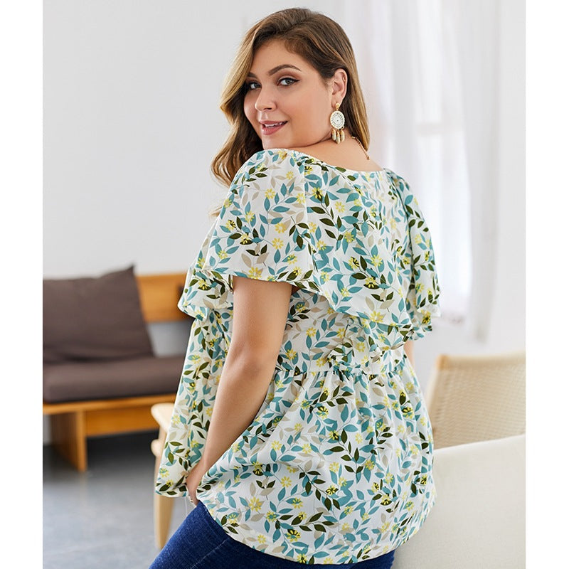 Summer plus-size print blouse for women's fashion