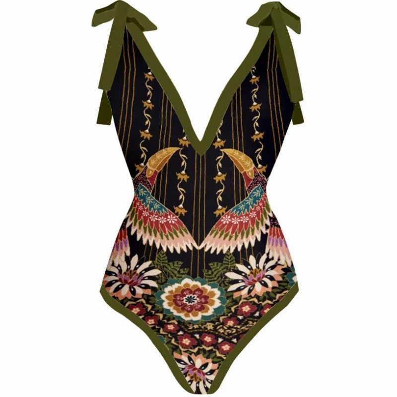 Vintage Printed One Piece Swimsuit For Women - taylorkinfo