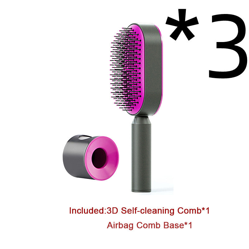 Self Cleaning Hair Brush For Women One-key Cleaning Hair Loss Airbag Massage Scalp Comb Anti-Static Hairbrush - taylorkinfo