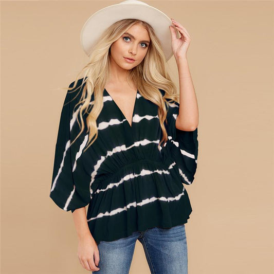 Fashion Tie Dye Black Blouse