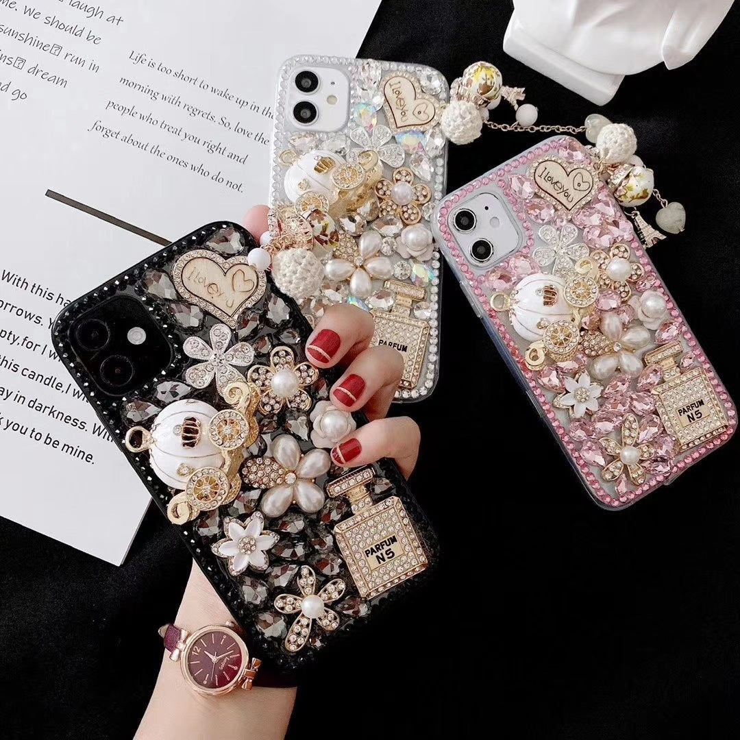 Mobile Phone Shell Diamond Gemstone Protective Cover Pumpkin Car Rhinestones