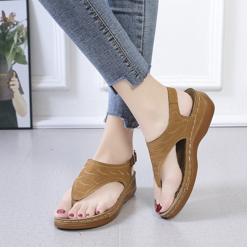 Casual Sandals Women's Wedge Heel Solid Color Flip Flop Sandals - taylorkinfo