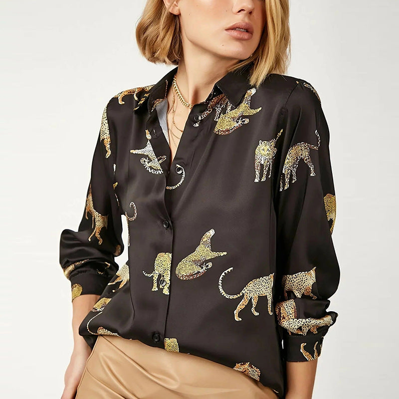 Leopard Lapel Ladies Blouse