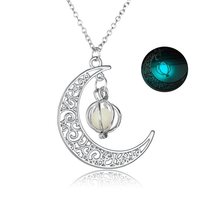 Fashion Moon Natural Glowing Stone Healing Necklace Women Gift Charm Luminous Pendant Necklace Jewelry - taylorkinfo