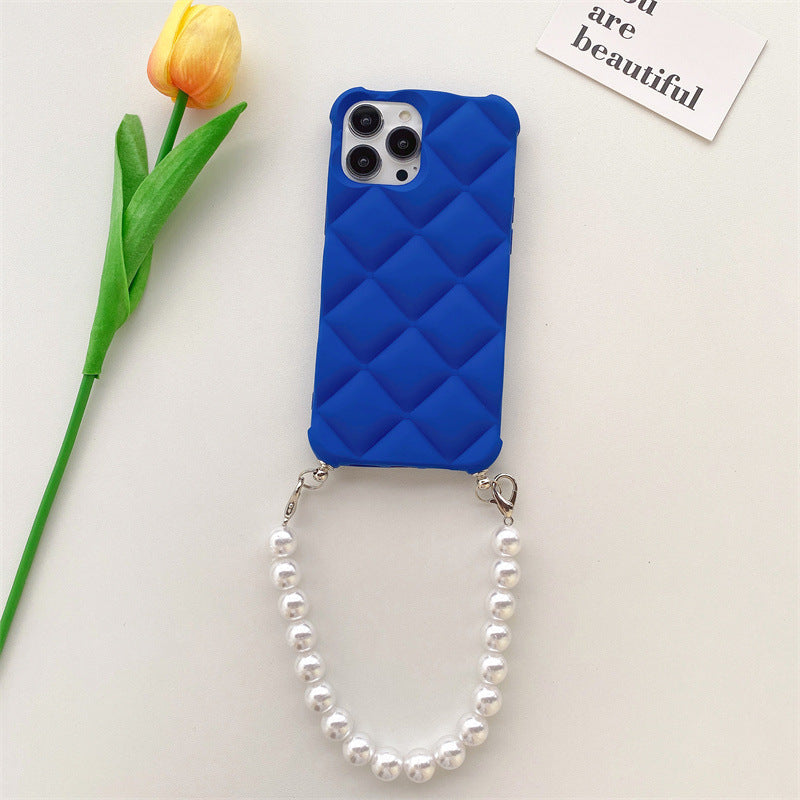 Skin Feeling Diamond Chanel's Style Applicable To IP14 Phone Case Pearl Chain