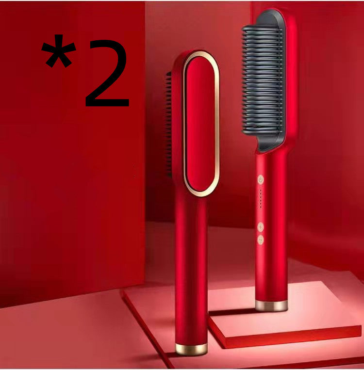 New 2 In 1 Hair Straightener Hot Comb Negative Ion Curling Tong Dual-purpose Electric Hair Brush - taylorkinfo