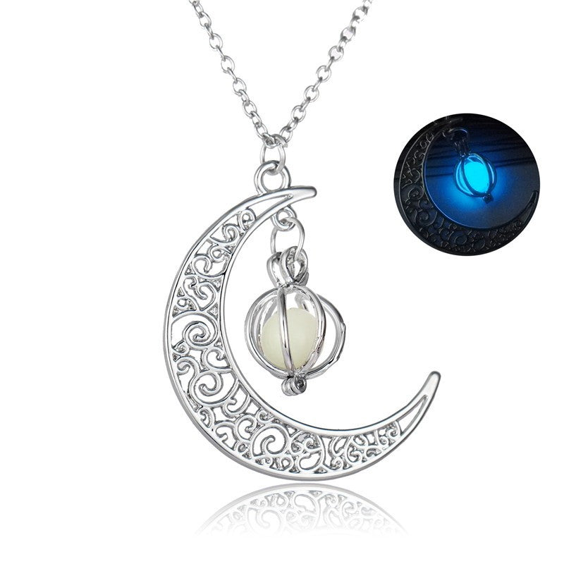 Fashion Moon Natural Glowing Stone Healing Necklace Women Gift Charm Luminous Pendant Necklace Jewelry - taylorkinfo