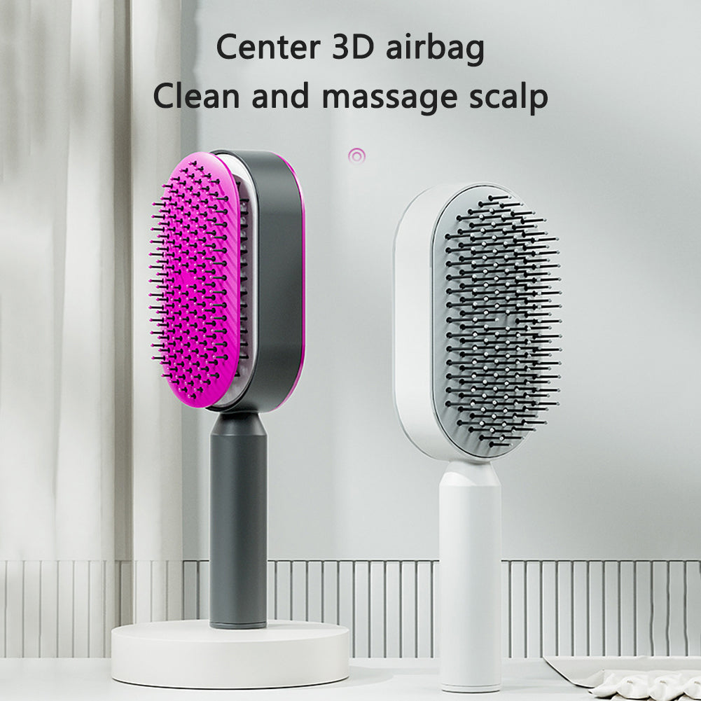 Self Cleaning Hair Brush For Women One-key Cleaning Hair Loss Airbag Massage Scalp Comb Anti-Static Hairbrush - taylorkinfo