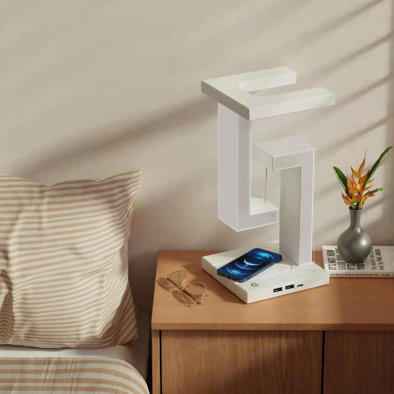 Creative Smartphone Wireless Charging Suspension Table Lamp Balance Lamp Floating For Home Bedroom - taylorkinfo