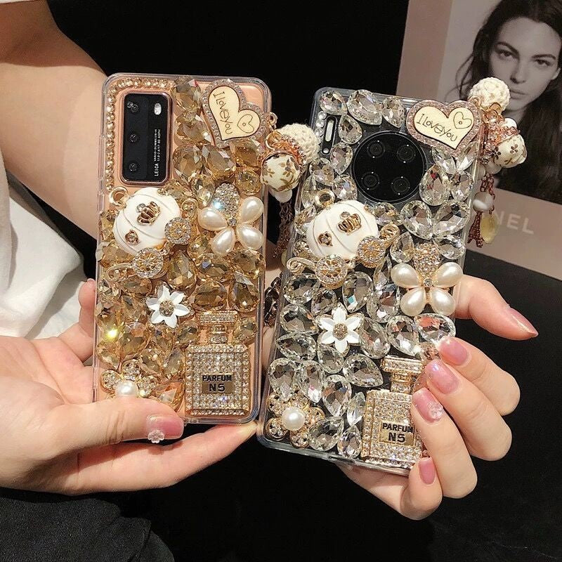 Mobile Phone Shell Diamond Gemstone Protective Cover Pumpkin Car Rhinestones