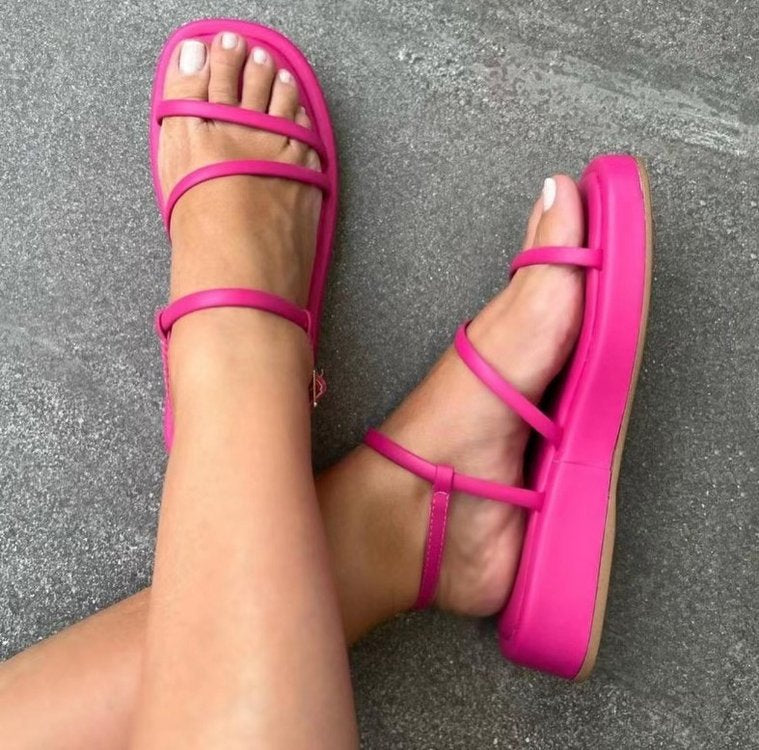 Strappy Sandals Square Toe Buckle Shoes Women Platform Beach Shoes