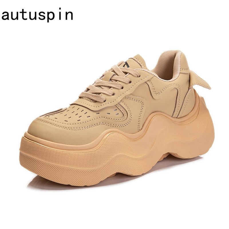 Autuspin Chunky Sneakers Women Fashion Flats Platform Vulcanized Shoes Spring Autumn New Round Toe Street Style Skateboard Shoes