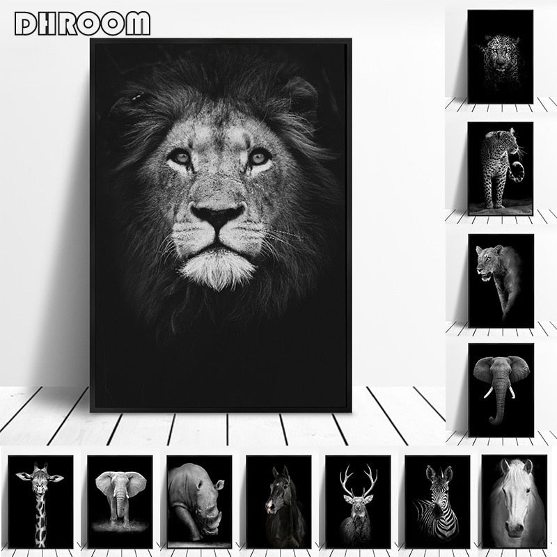 Canvas Painting Animal Wall Art Lion Elephant Deer Zebra Posters and Prints Wall Pictures for Living Room Decoration Home Decor - taylorkinfo