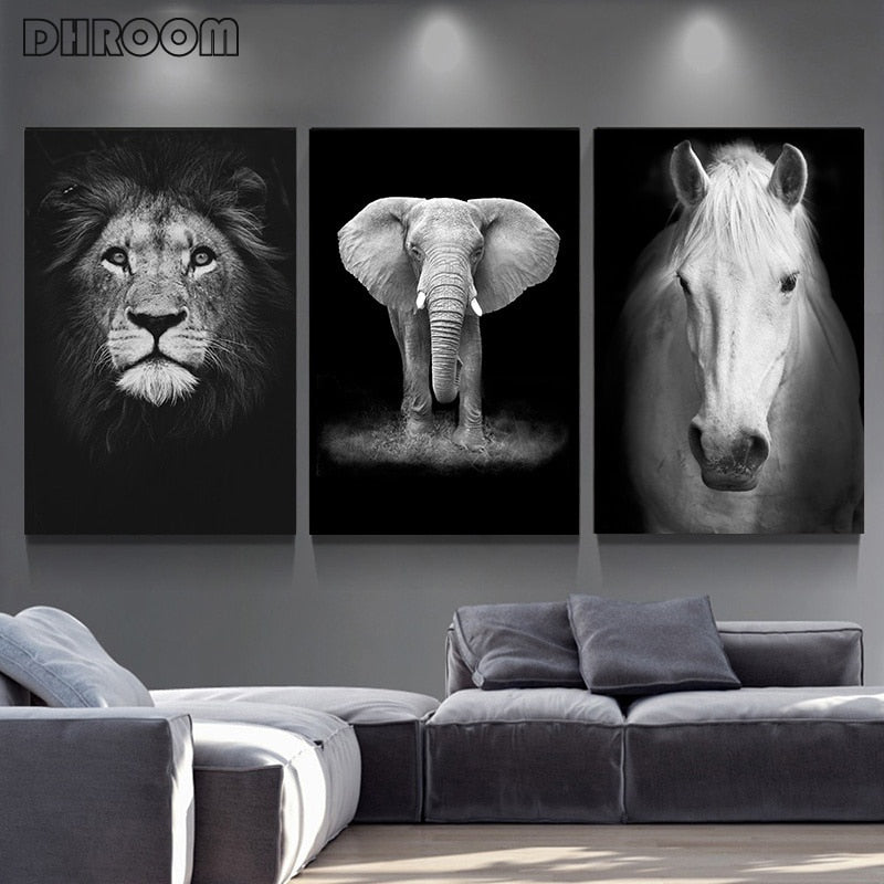 Canvas Painting Animal Wall Art Lion Elephant Deer Zebra Posters and Prints Wall Pictures for Living Room Decoration Home Decor - taylorkinfo