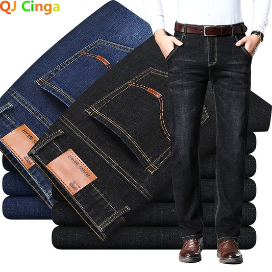 Fashion European American Style Stretch Men Jeans Luxury Men&#39;s Denim Pants Slim Straight Deep Blue Gentleman Size 28-38 Slacks - taylorkinfo