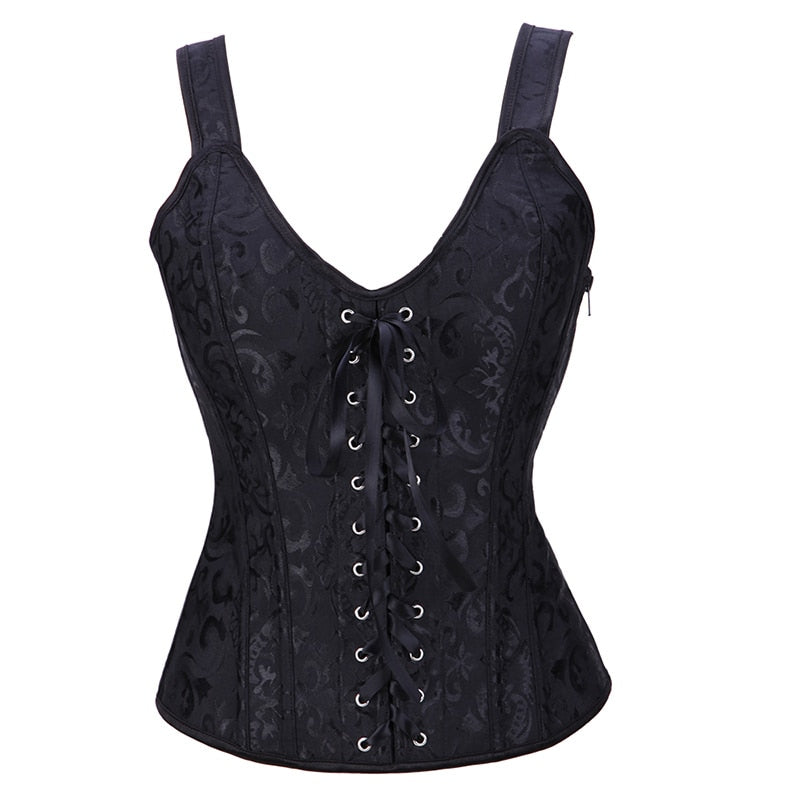 Top Over-bust Waist Trainer Corset Vest Satin Gothic Corselet Lace Up Cropped - taylorkinfo