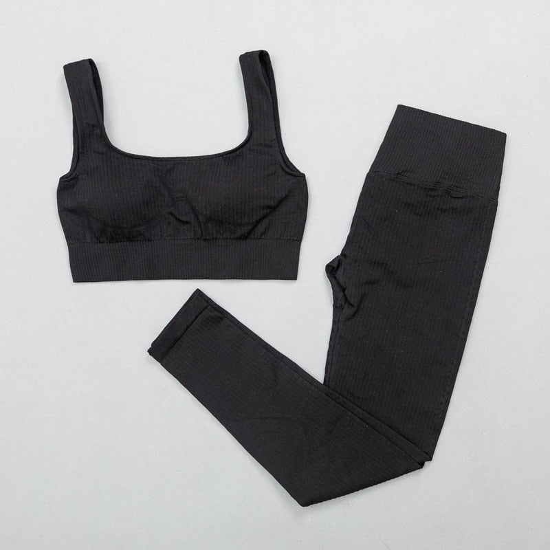 High Waist Sports Bra+ Legging Gym Clothing Seamless Fitness Yoga Suit Stretchy - taylorkinfo