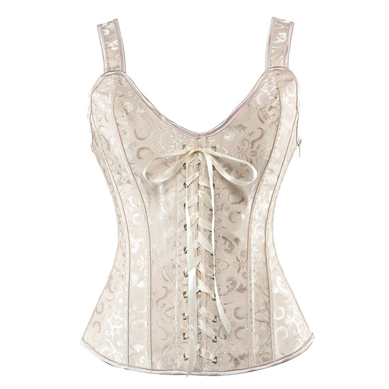 Top Over-bust Waist Trainer Corset Vest Satin Gothic Corselet Lace Up Cropped - taylorkinfo