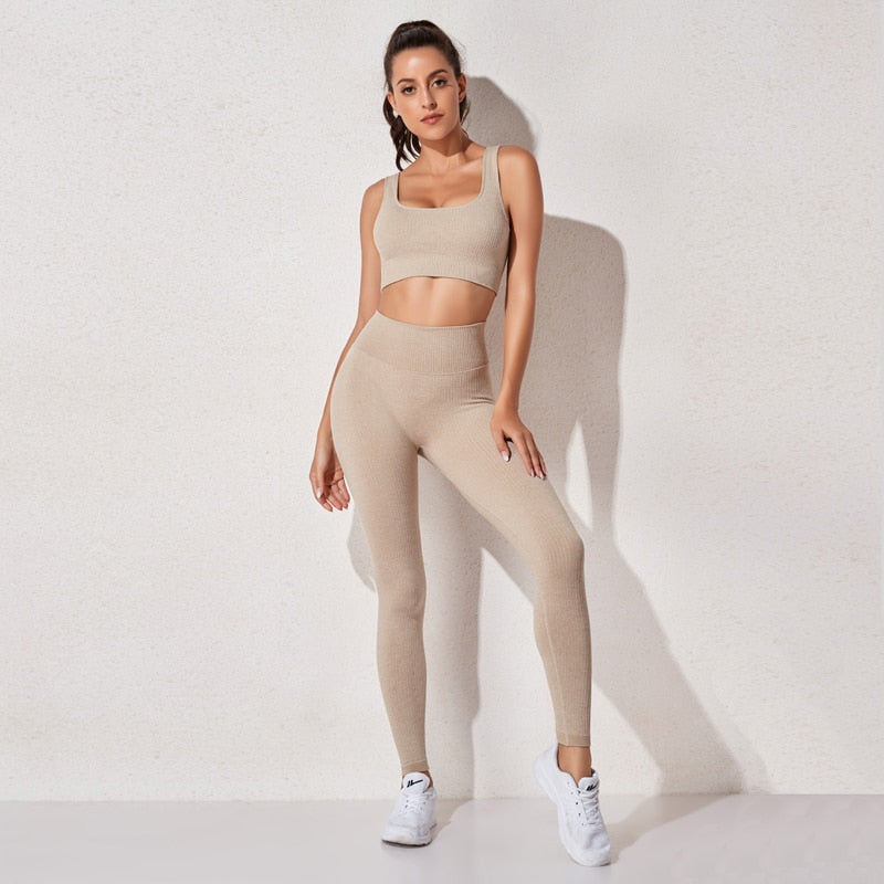 High Waist Sports Bra+ Legging Gym Clothing Seamless Fitness Yoga Suit Stretchy - taylorkinfo