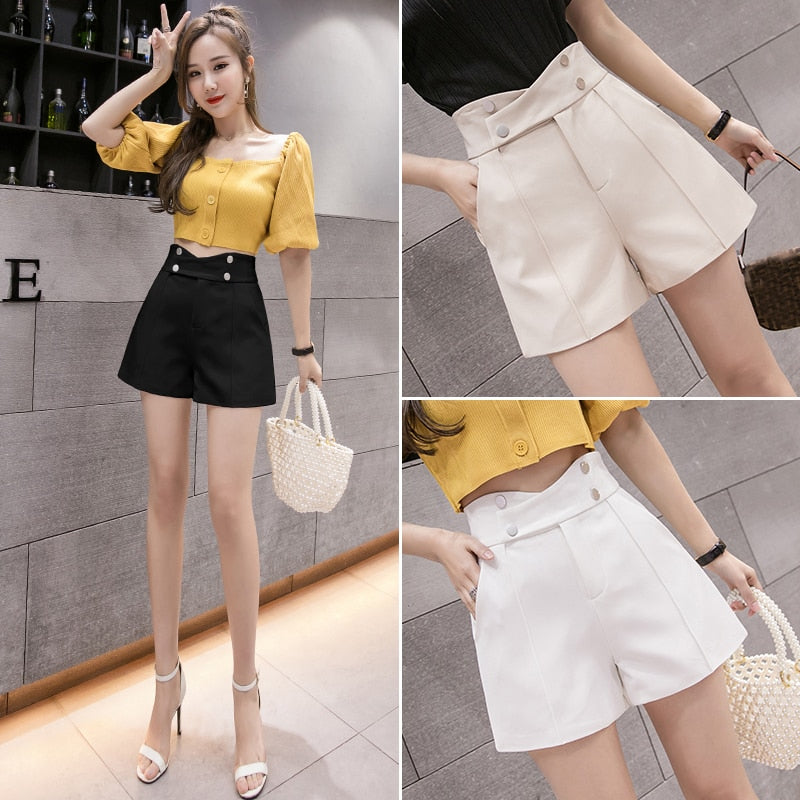 Summer Korean High Waist Shorts Women Wide Leg Loose Ladies Shorts Criss-Cross Double Breasted Harajuku Casual shorts feminino - taylorkinfo