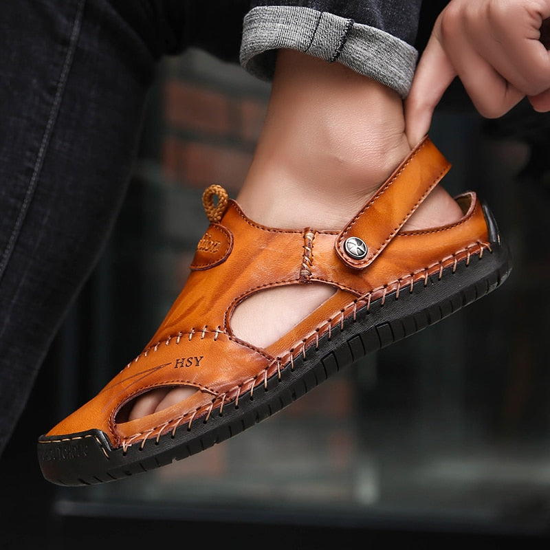 Unisex Sandals Summer Genuine Leather Male Beach Sandals Soft Comfortable - taylorkinfo