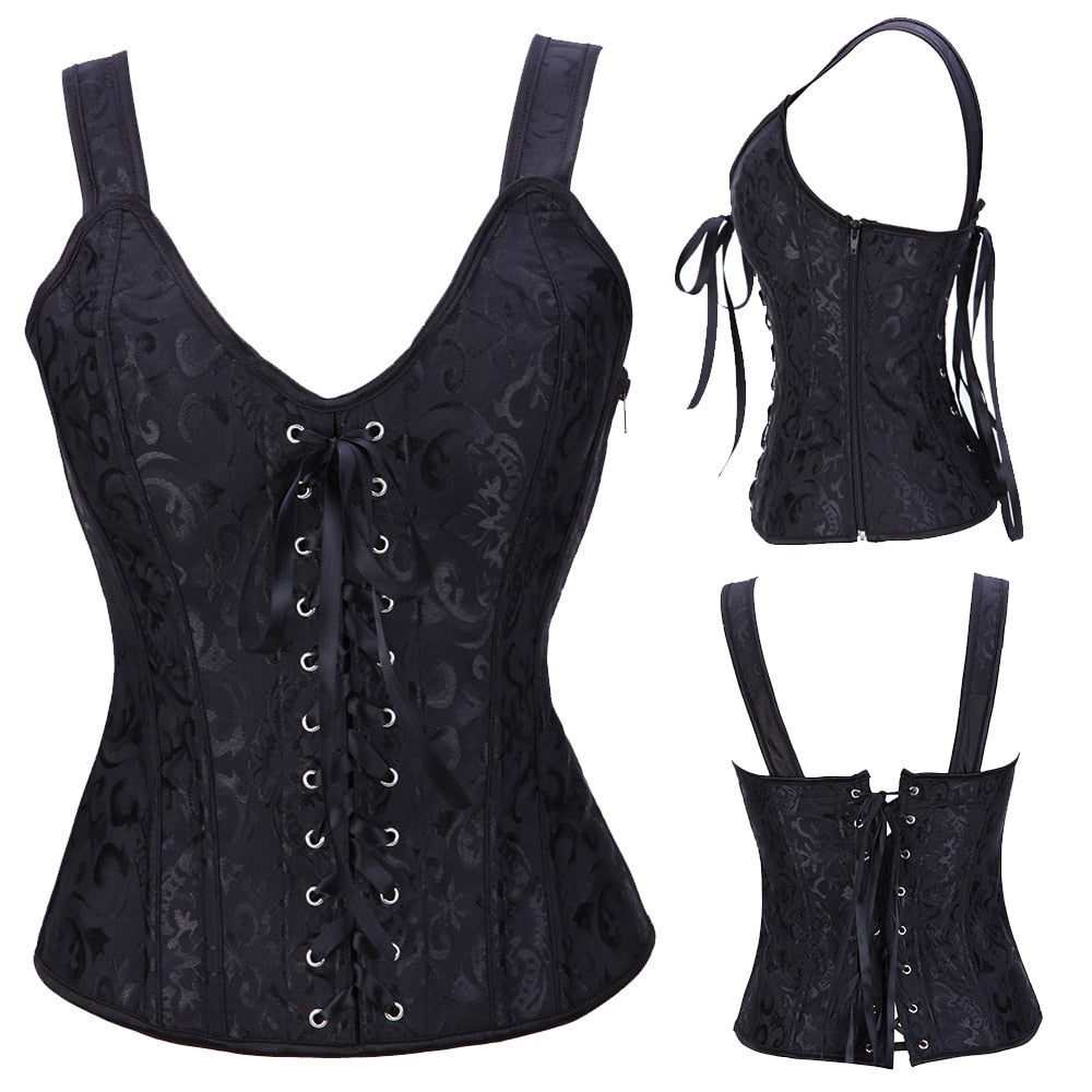 Top Over-bust Waist Trainer Corset Vest Satin Gothic Corselet Lace Up Cropped - taylorkinfo