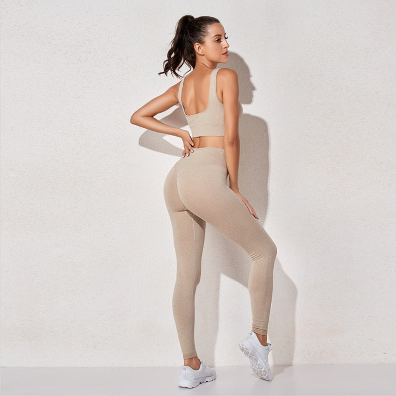 High Waist Sports Bra+ Legging Gym Clothing Seamless Fitness Yoga Suit Stretchy - taylorkinfo