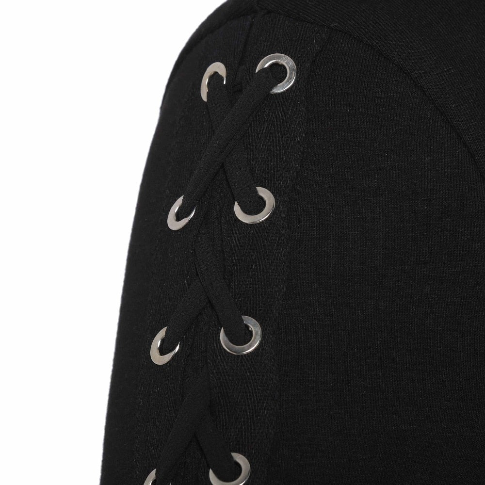 Rosetic Gothic Punk Women Hoodies Lace up Hooded Long Sleeve Casual Harajuku Darkness Autumn winter Goth Black Sweatshirt - taylorkinfo