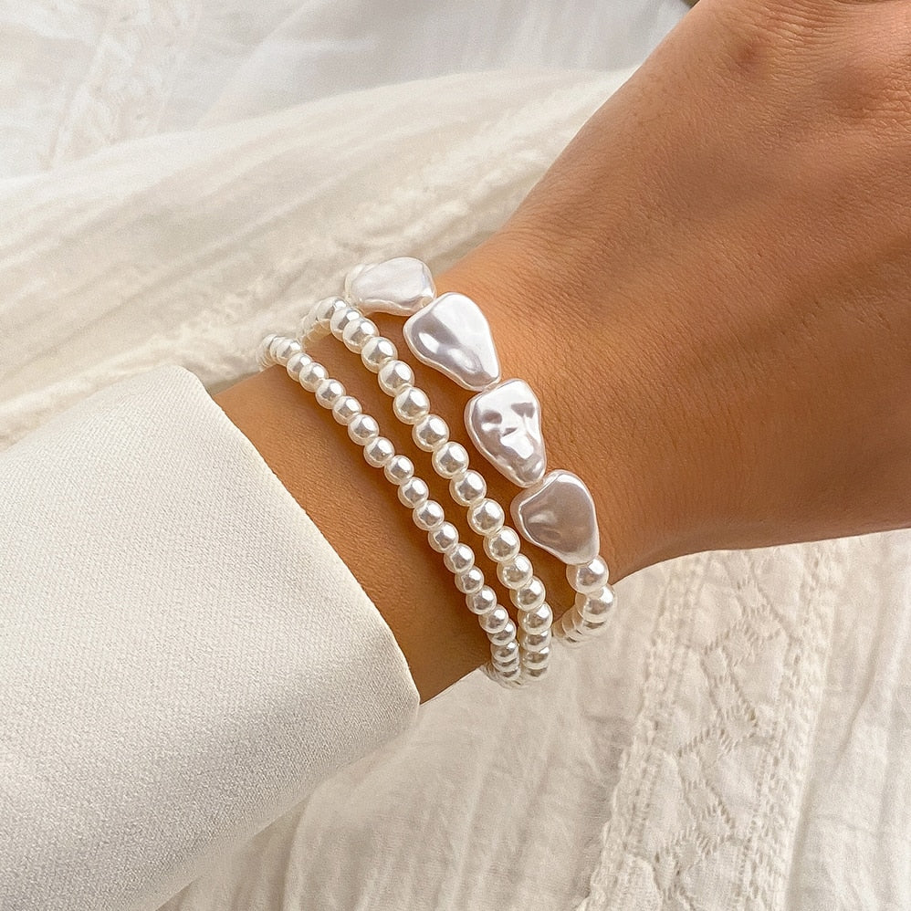 Ingemark Elegant Multilayer Baroque Pearl Chain Bracelet for  Wedding Bridal Kpop Charm Beaded Bangles Couple Hand Jewelry