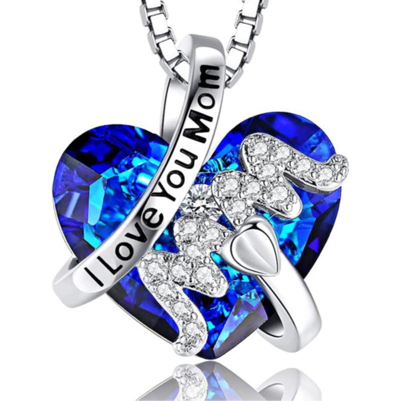 Luxury Fashion Pendant Necklace Red Blue Heart Crystal Jewelry Ladies Anniversary Birthday Christmas Mother&#39;s Day Gift