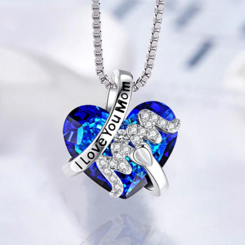 Best Seller Luxury Fashion Necklace Red Blue Heart Crystal Jewelry