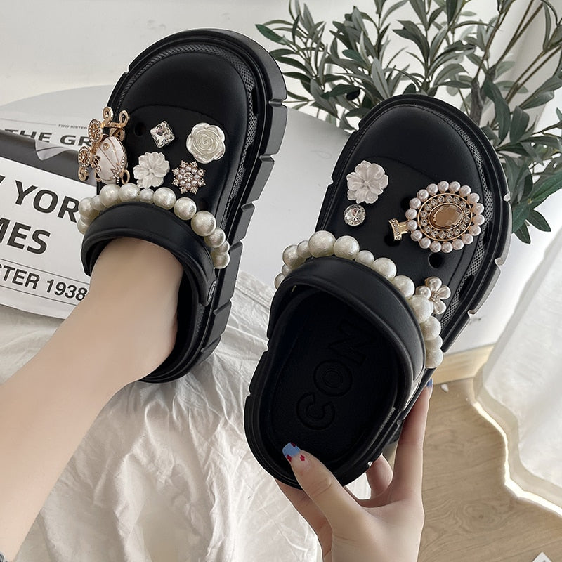 Mo Dou 2023 Summer New Thich Sole Sandals for Women Fashion Charms Clogs High Quality Beach Shoes Girl&#39;s Footwear EVA Slippers