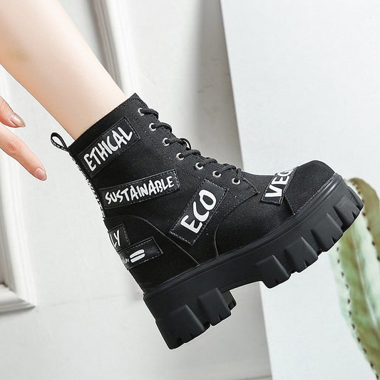 New Fashion Design Alphabet Cosplay Shoes Women&#39;s Gothic Punk Street Women Ankle Boots Platform Wedges High Heels Short Boots