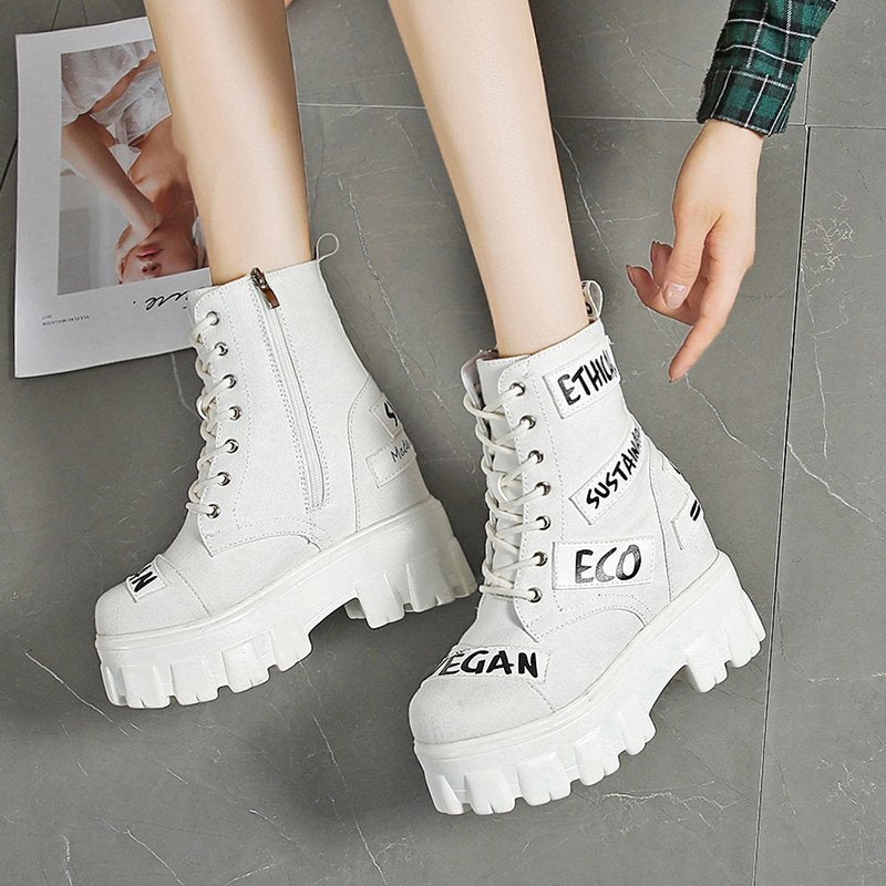 New Fashion Design Alphabet Cosplay Shoes Women&#39;s Gothic Punk Street Women Ankle Boots Platform Wedges High Heels Short Boots