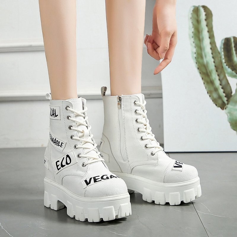 New Fashion Design Alphabet Cosplay Shoes Women&#39;s Gothic Punk Street Women Ankle Boots Platform Wedges High Heels Short Boots