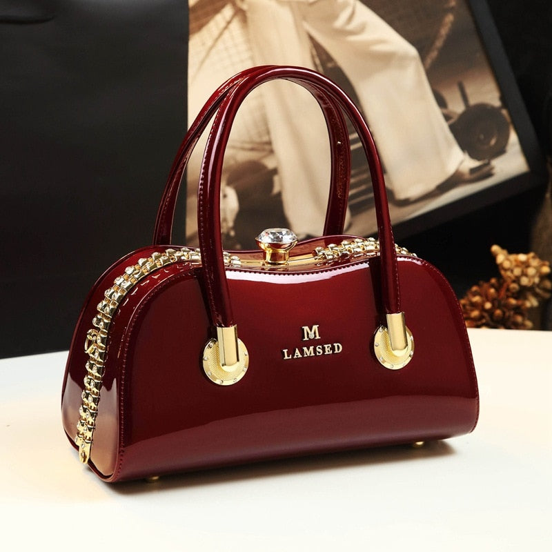 New Luxury Boston Messenger Bags For Women Leather Handbags Patent Leather Shoulder Clutch Top Handle Bag Evening Designer Bags