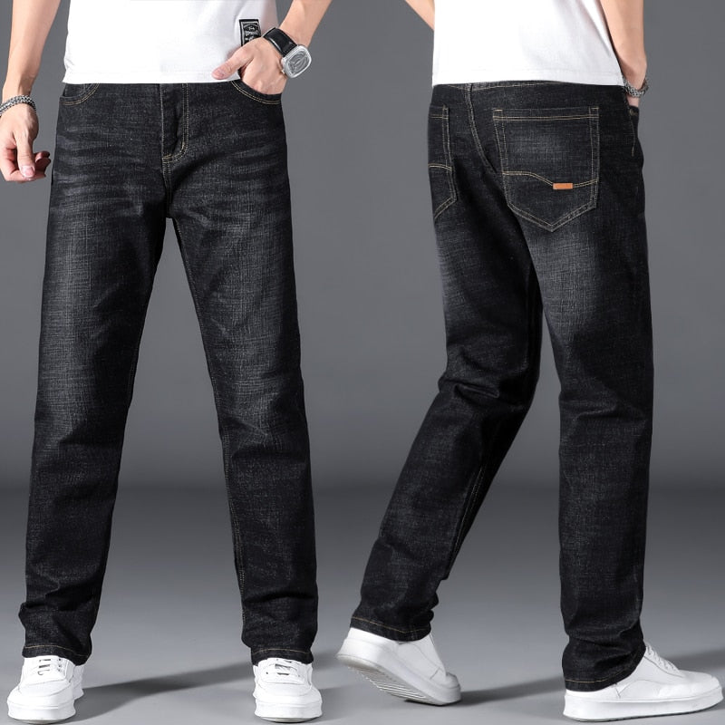 Plus Size 42 44 46 48 50 Classic Men&#39;s Jeans Loose Straight Black Blue Jeans Stretch Business Casual Trousers Male Brand Pants - taylorkinfo