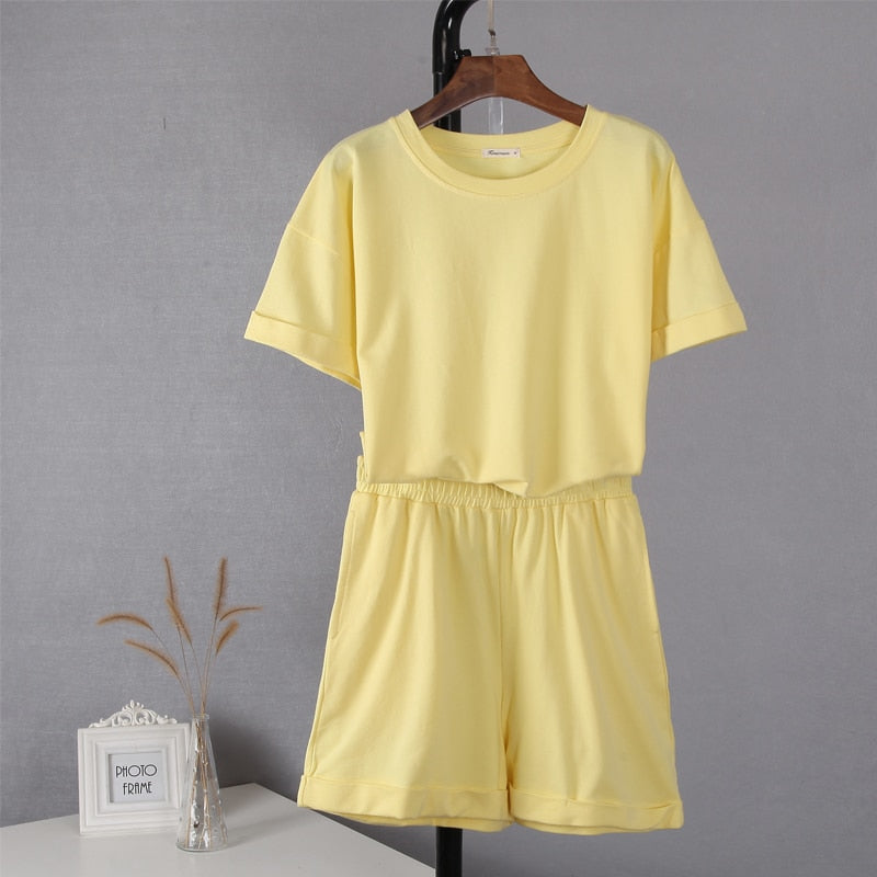 Summer Cotton Sets Women Casual Two Pieces Short Sleeve - taylorkinfo