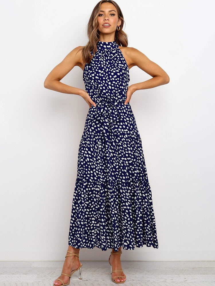 Long Dress Polka Dot Casual Dresses Black Sexy Halter Strapless - taylorkinfo