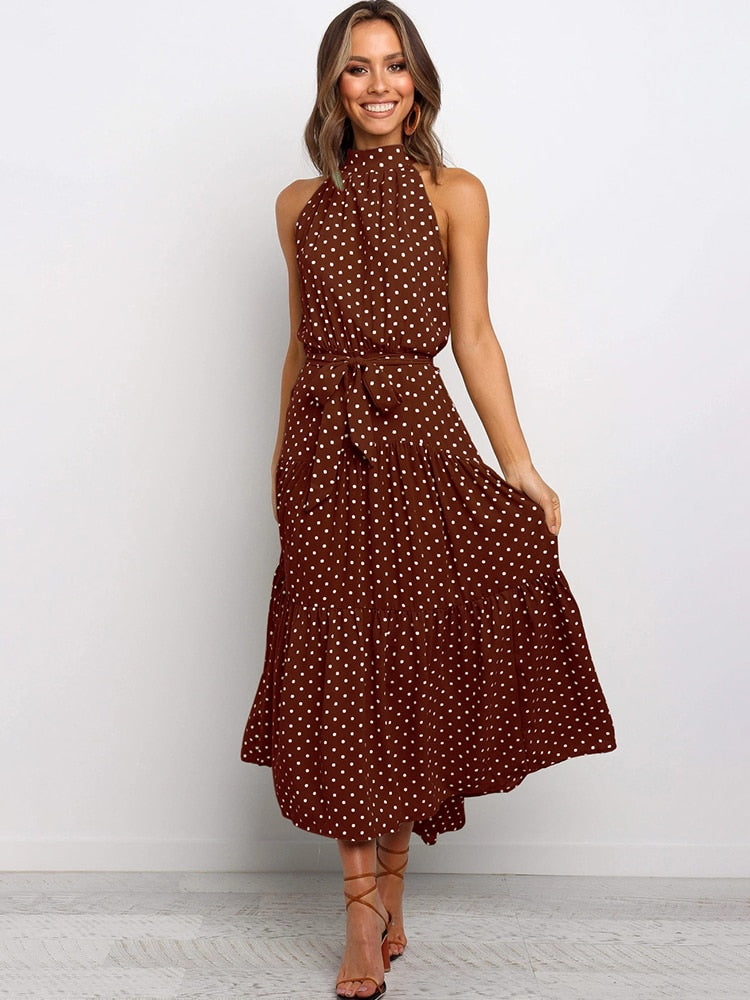 Long Dress Polka Dot Casual Dresses Black Sexy Halter Strapless - taylorkinfo