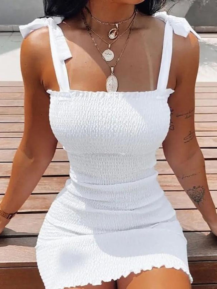 Sexy Women&#39;s Bodycon Dress 2022 New Summer Fashion White Sling Strapless Folds Mini Slim Pencil Print Tank Dresses For Women